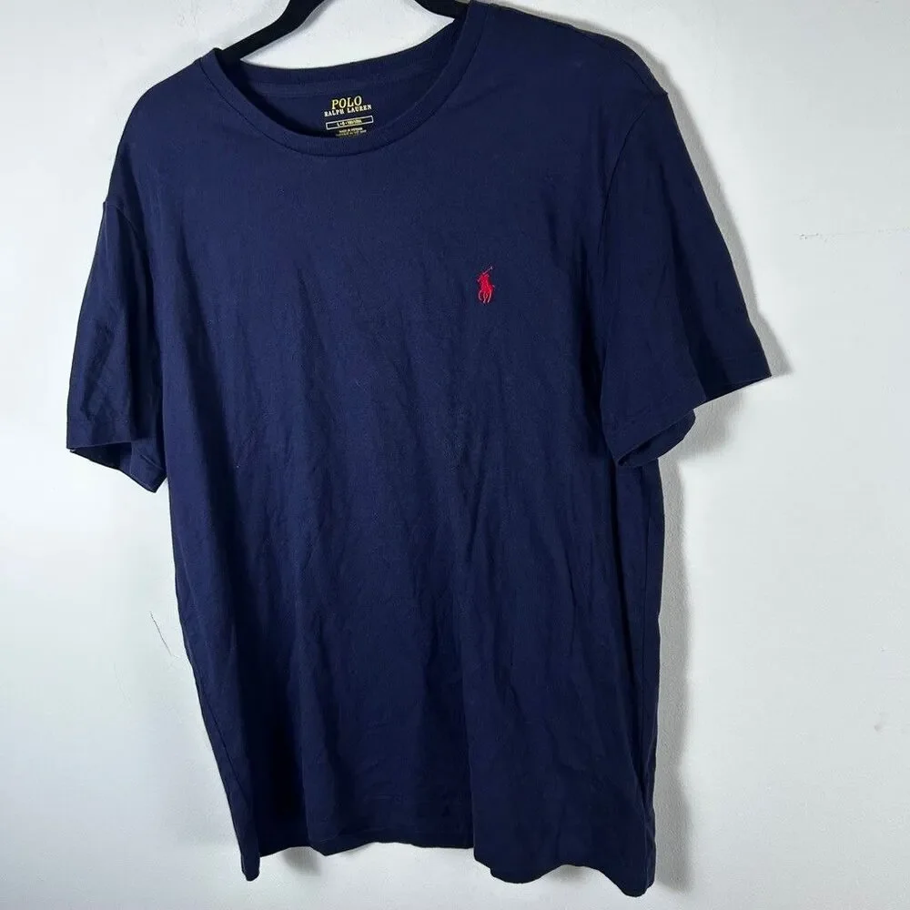Polo Ralph Lauren T-Shirt Mens Large Navy Blue Red Pony Logo Cotton Crew Neck - Picture 3 of 7